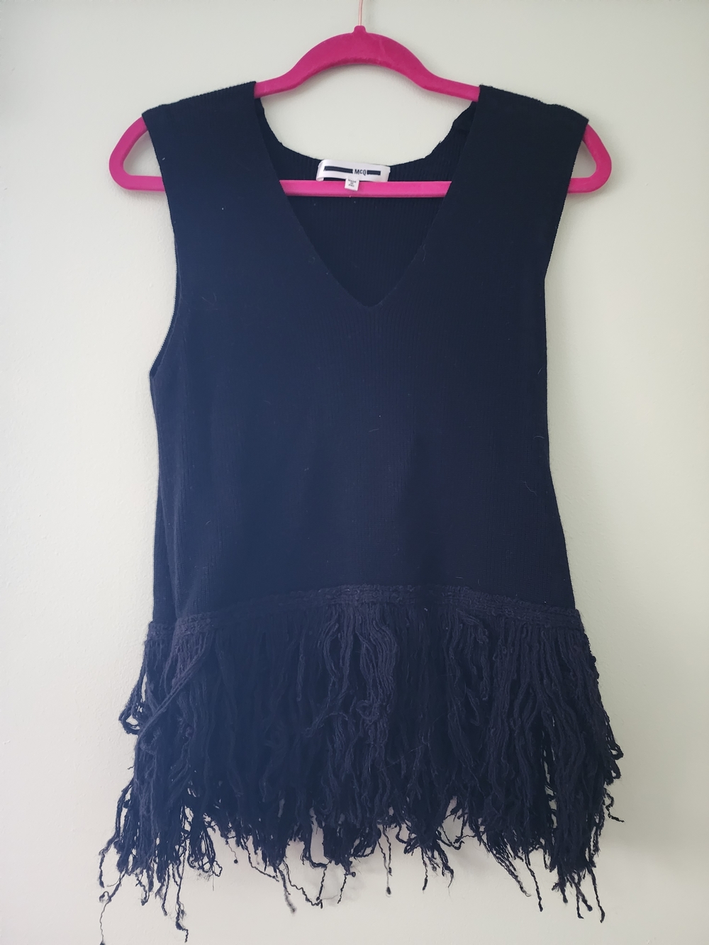 McQ by Alexander McQueen Black Sleeveless Fringe Knit Top